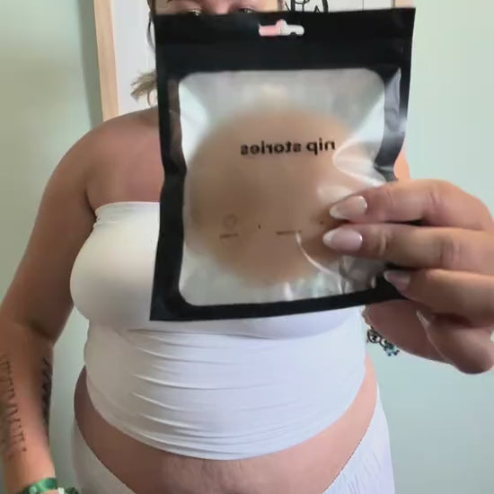 Video of girl showing how to use adhesive nipple covers by nip stories