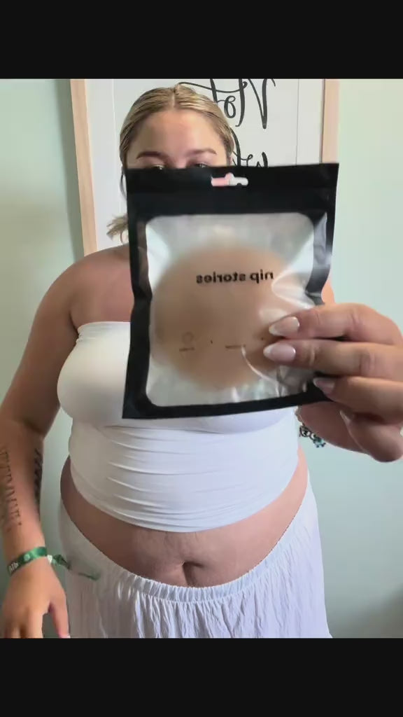 Video of girl showing how to use adhesive nipple covers by nip stories